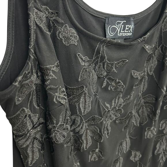 Alex Evenings Black Floral Embroidered Tank Top XL Glam Cocktail Elegant Formal - Picture 2 of 6